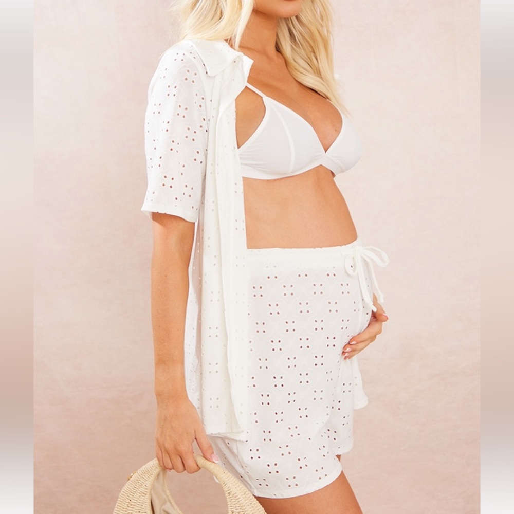Maternity White Eyelet Short Sleeve Shirt